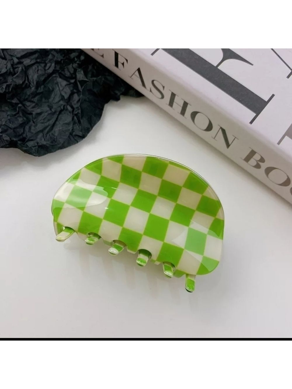 NWT Green and White Checkered Hair Claw Clip